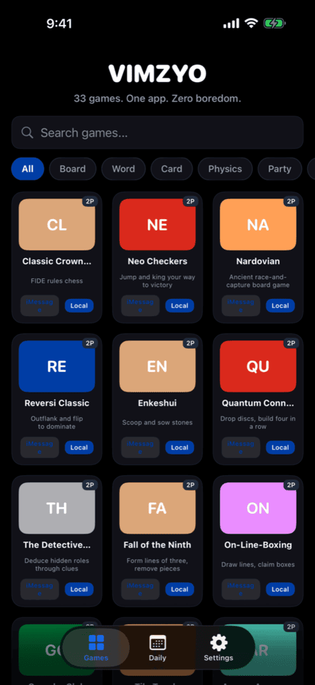 Vimzyo game catalog screenshot